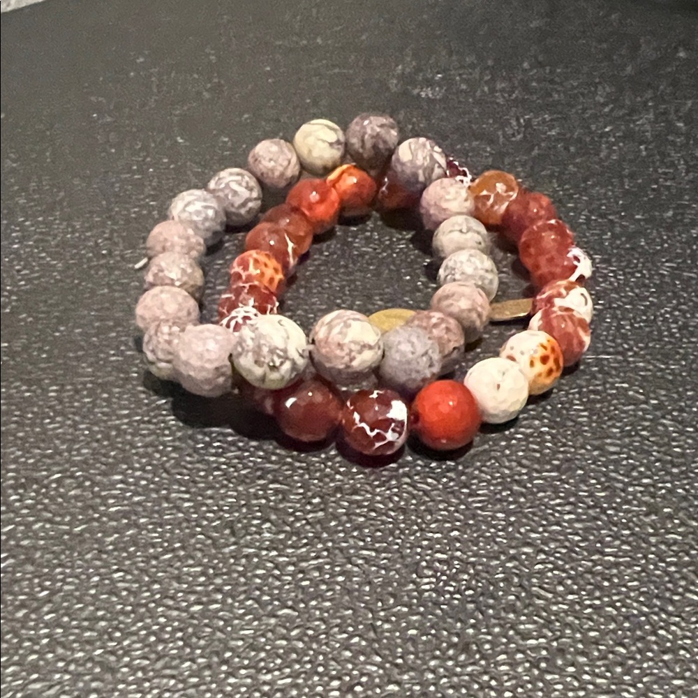 Elegant Beaded Bracelet Set - Red and Brown